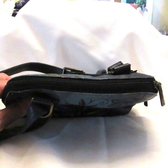 Anuschka Denim Paisley Floral Small Multi Compartment Zip-Around Organizer 8109 - Picture 4 of 8